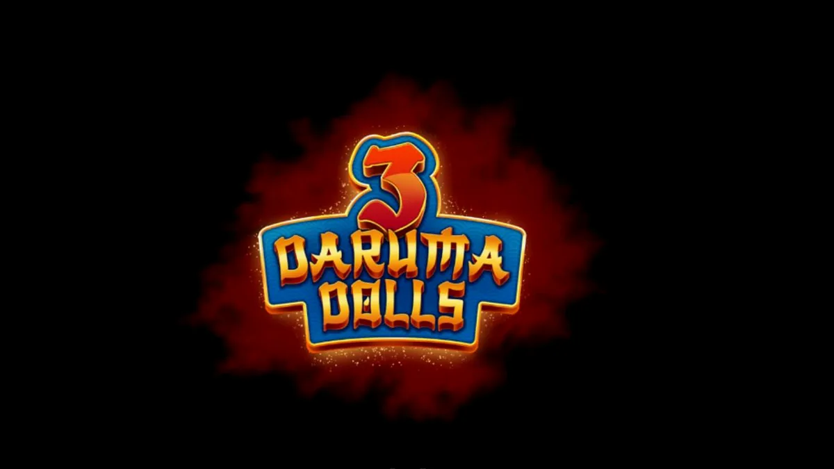 Tampilan visual slot 3 Daruma Dolls dengan latar belakang kuil Jepang yang mistis
